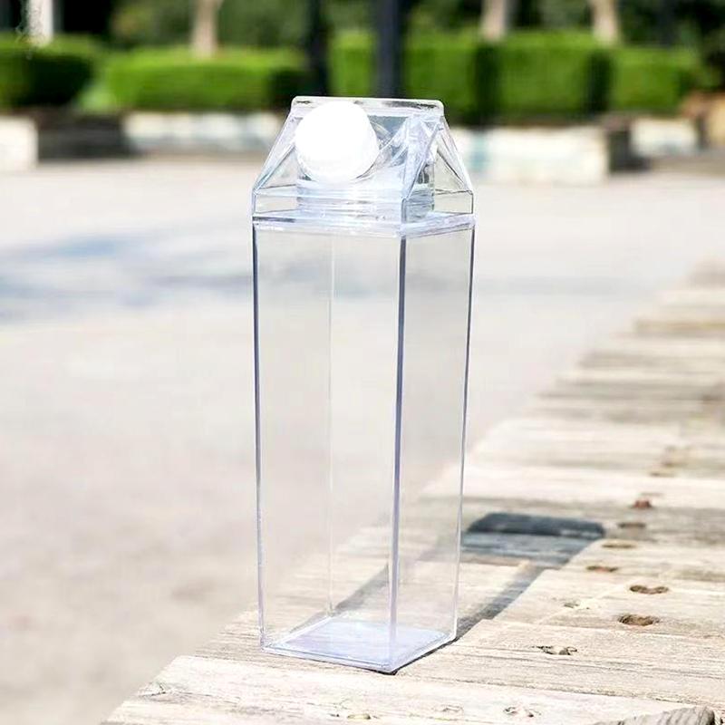 1Pc Juice Box Reusable 500/1000ML Outdoor Sports Water Bottle Transparent Milk Creative PS Portable Travel And Camping