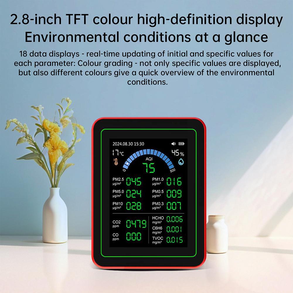 18-in-1 Air Quality Monitor CO₂, CO, TVOC, HCHO, PM Measurement Temperature and Humidity Tester Domestic Air Quality Detector