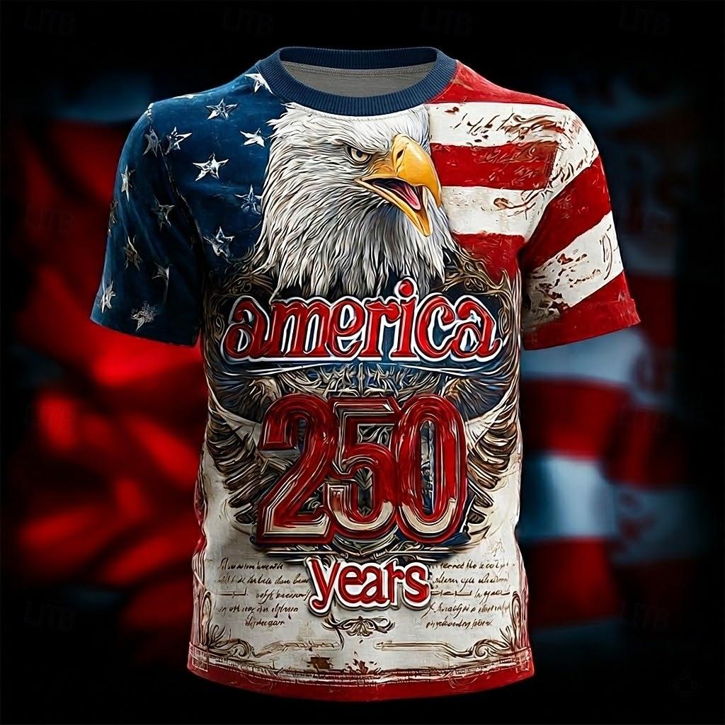 

America s 250th Anniversary Men s America Bald Eagle US Flag Stars Stripes Patriotic Independence Day July 4th T-shirt Tee Regular Fit XL
