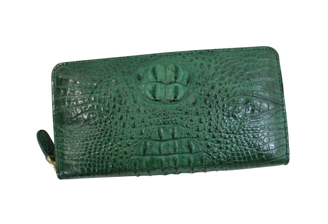 

Длинный кошелек из натуральной кожи крокодила зеленого цвета в стиле кимоно, цельный, матовый, с отделкой по центру, кожаный чехол с роговой короной и круглой крокодиловой кожей