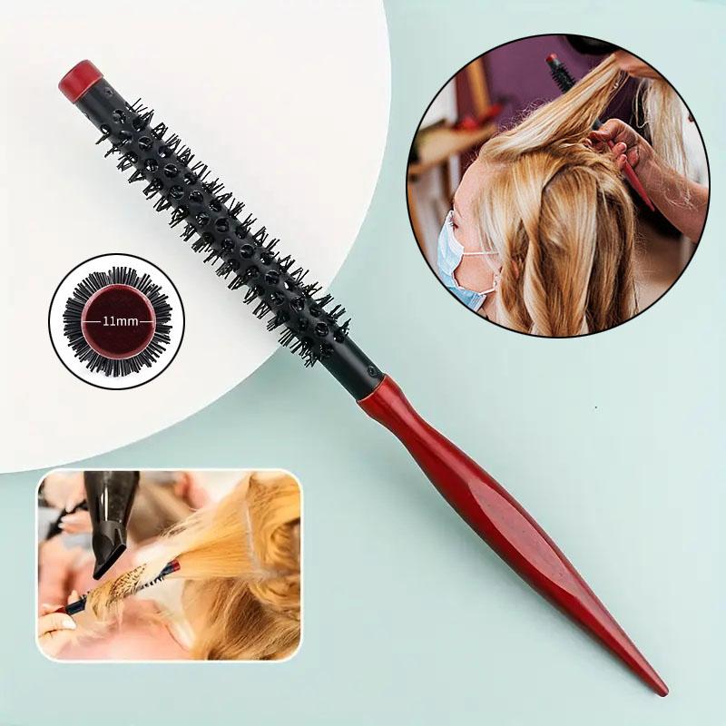 BEPAN Wooden Hair Roller Comb Mini Round Wood Brush Roller Quiff Hairdressing Combs Fluffy Hairdressing Comb for Hair Bangs Curling