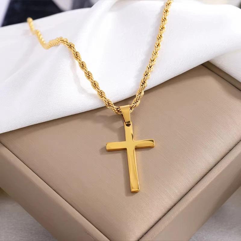 New Stainless Steel Cross Pendant Necklace for Men Women Minimalist Gold Color Jewelry Male Female
