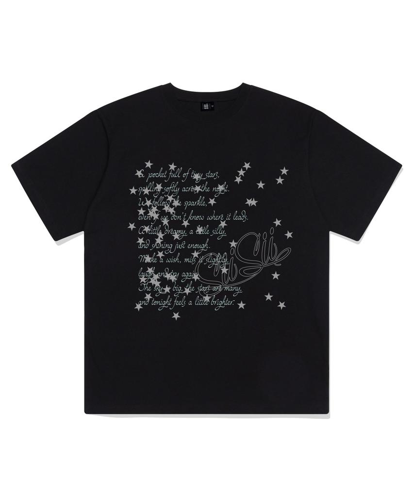 PAGESIISII Random Star Print Short Sleeve T-Shirt Black