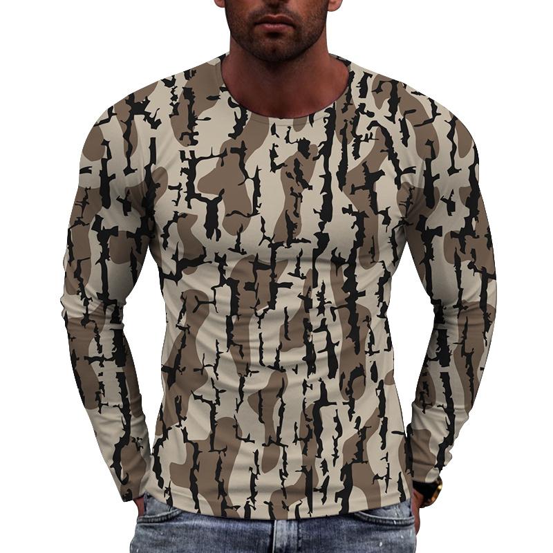 3D Printed Camouflage T Shirt For Men Hidden Tree Pattern Tees Spring Autumn Casual Loose T-Shirts Long Sleeves Round Neck Tops
