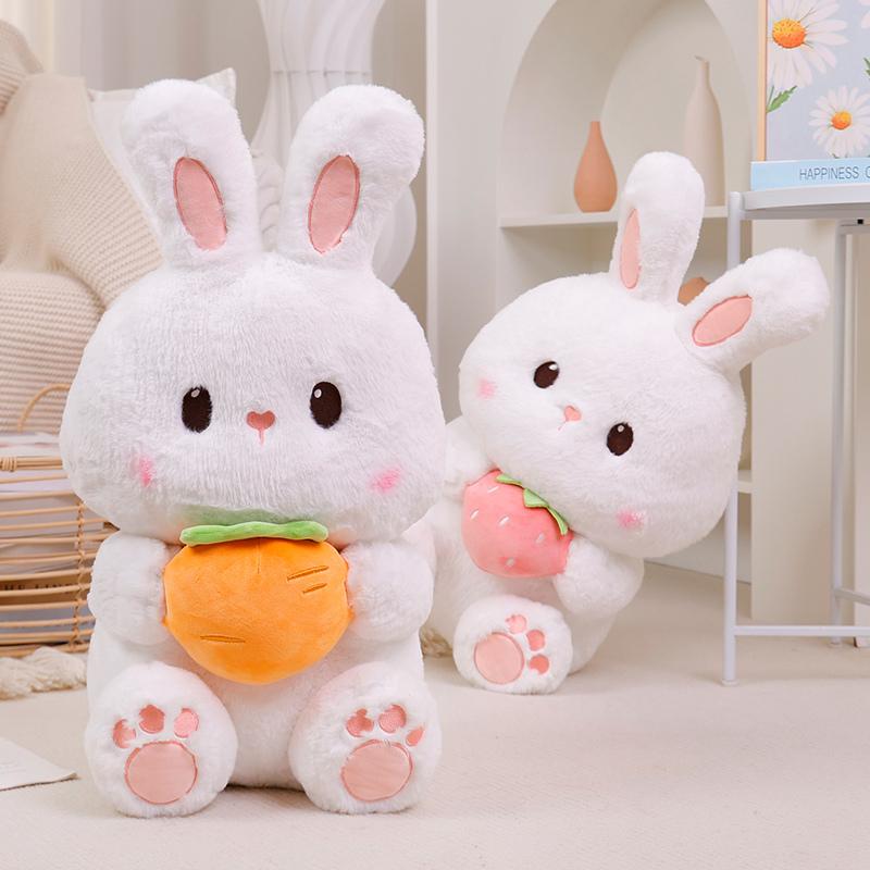Kawaii Rabbit Plush Pillow Cartoon Bunny Hold Carrot Strawberry Dolls Stuffed Soft Pillow Animal Cushion Birthday Christmas Gift