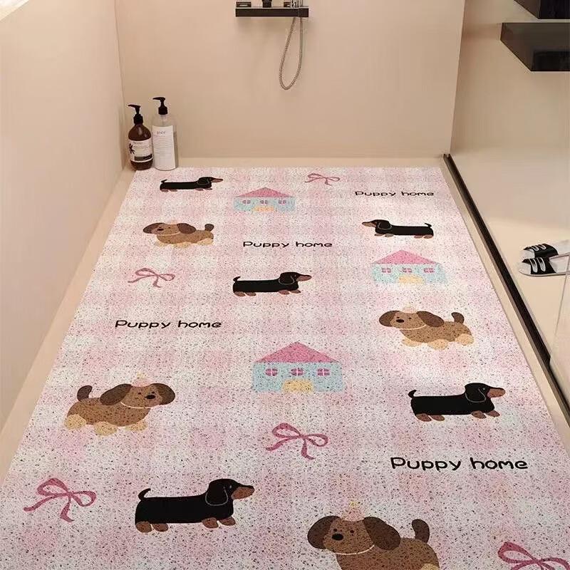 Pink Plaid Dog Home PVC Anti-slip Bathroom Mat
