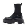 Black Chunky Platform Ankle Boots Elastic Sock Design Round Toe Side Zipper Thick Lug Sole Women'S Edgy Goth Style Footwear