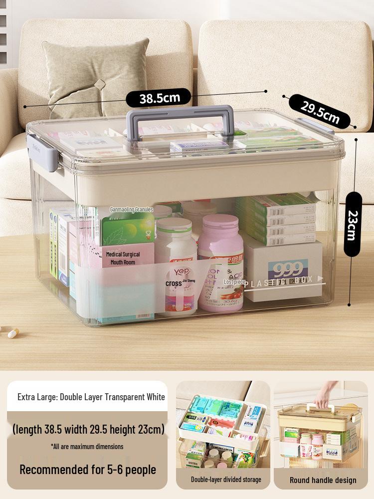 Familienpackung Tragbare Medikamentenaufbewahrungsbox - Mehrschichtig, Transparent, Erste-Hilfe-Koffer mit großer Kapazität