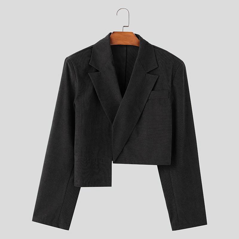 

INCERUN Men Long Sleeve Front Cross Irregular Corduroy Short Blazer Coats 5XL чёрный