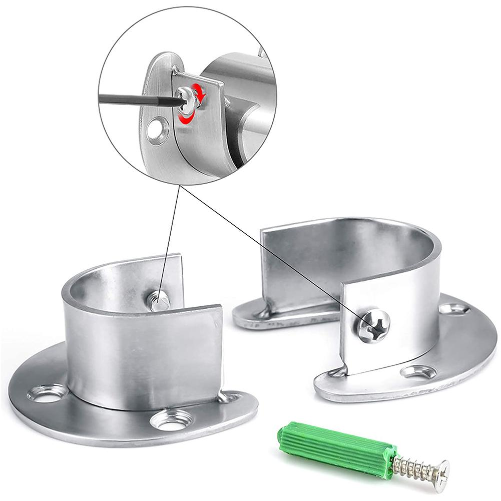 2 Pcs  Stainless Steel Pipe Bracket Tube Support Flange Seat Rod Holder Closet Rod Bracket End Supports Sockets For Wardrobe