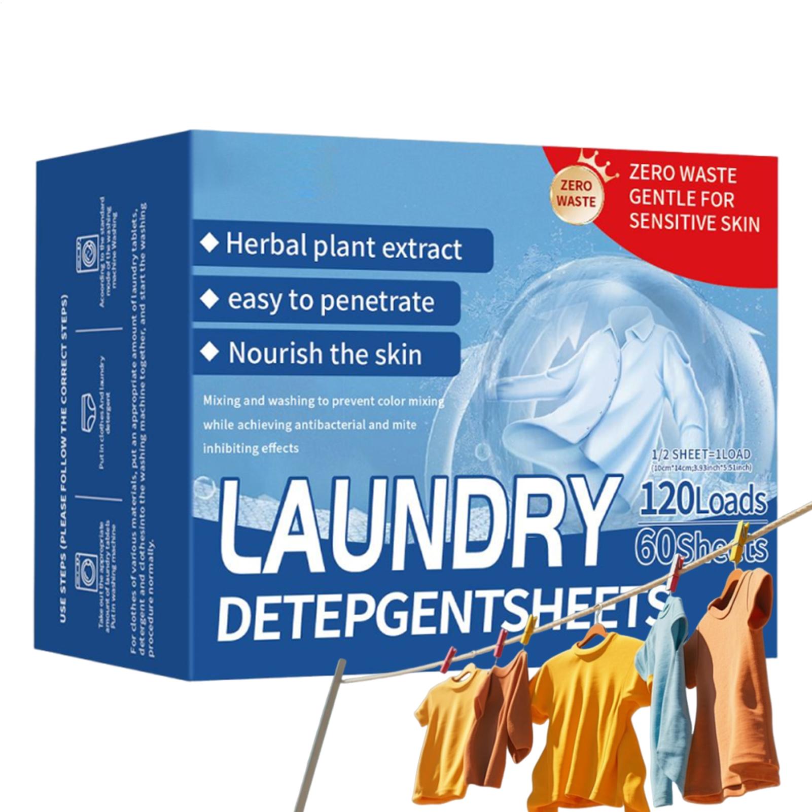 

Laundry Detergent Sheets 120 Loads Clothes Washing Detergent Sheets Fresh Scent Cleaning Paper for Cruise Adventure RV Life CN