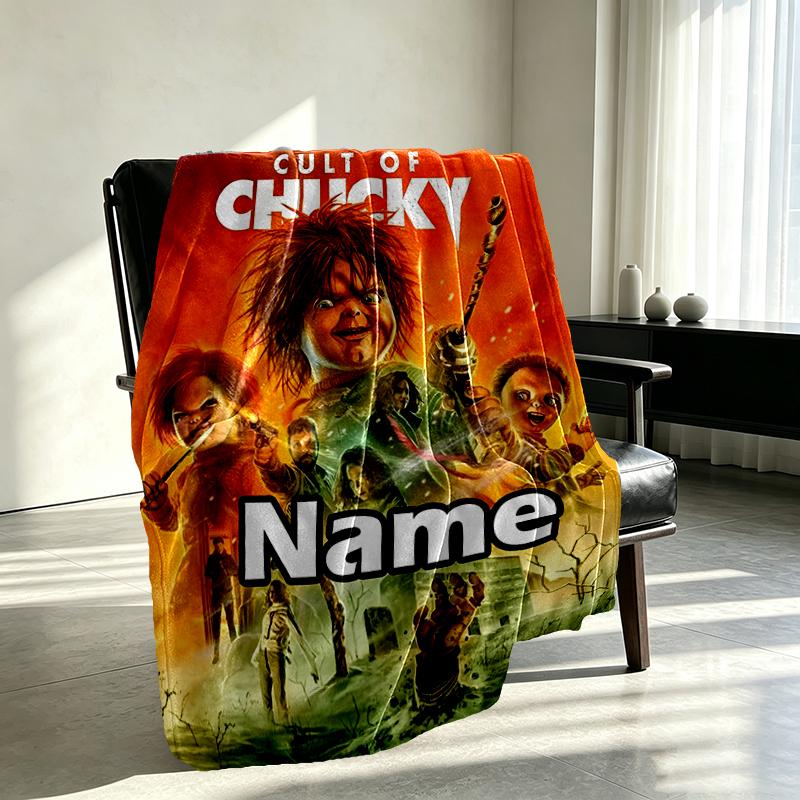 Custom Name Personalized Bride of Chucky Print Blanket, Home Decor, Bedroom, Sofa, Camping, Couch, Gifts for Birthday Christmas