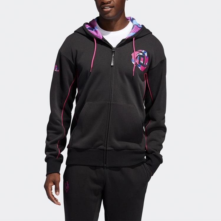 adidas Derrick Rose Basketball Print Knit Hooded Jacket Men Outerwear Black FM0024