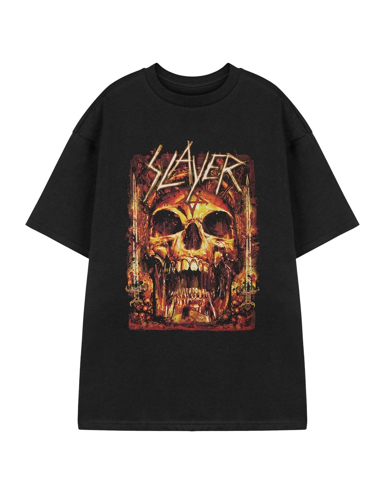Slayer Black Skull Short Sleeved 100% Cotton T-shirt Mens Tees Top Mens 2XL