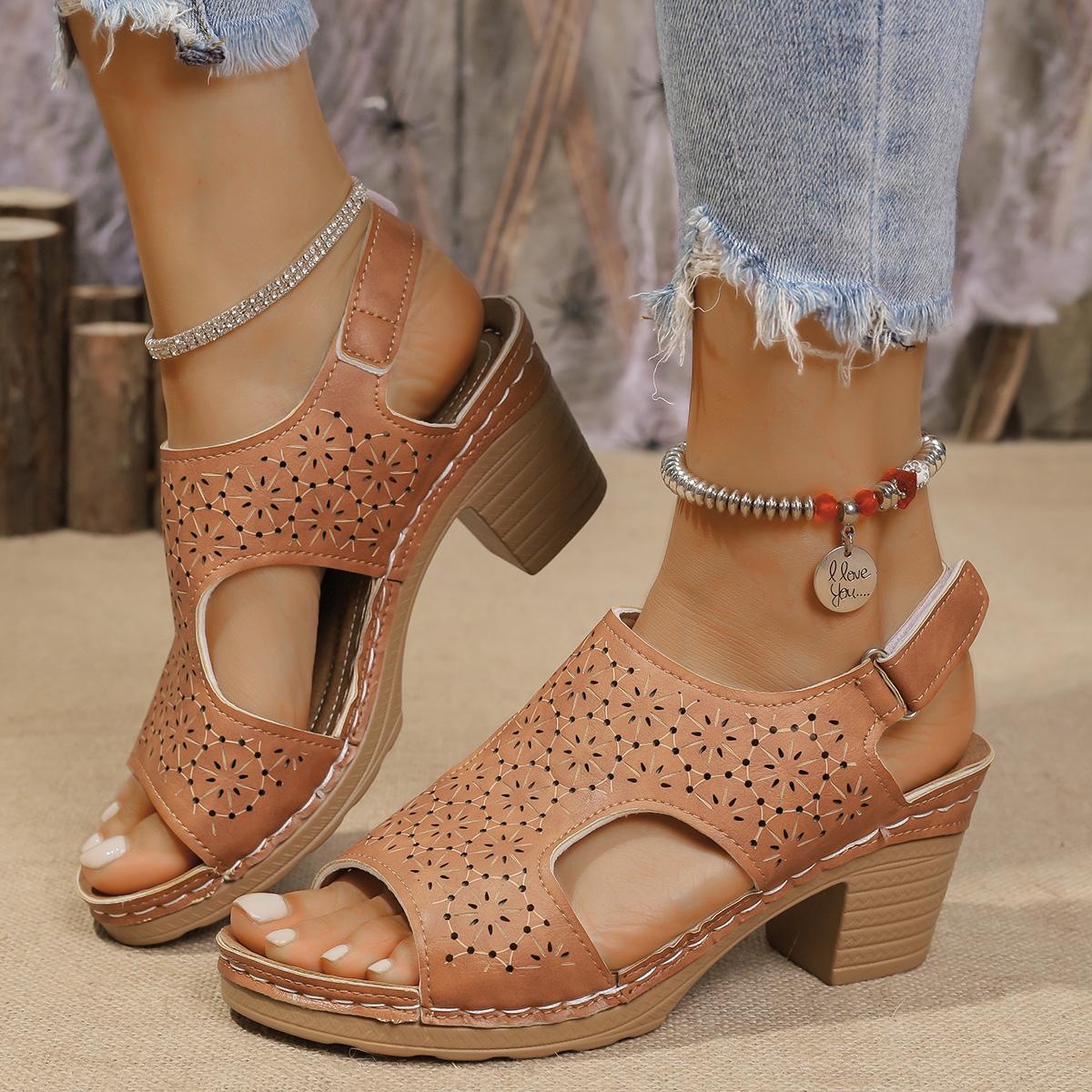 

Fashion Summer New Thick High Heels Sandals Women Cross Band Fashion Beach Sandals Hook Loop Anti-Slip Platform Shoes Sandalias De Mujer 36 коричневый