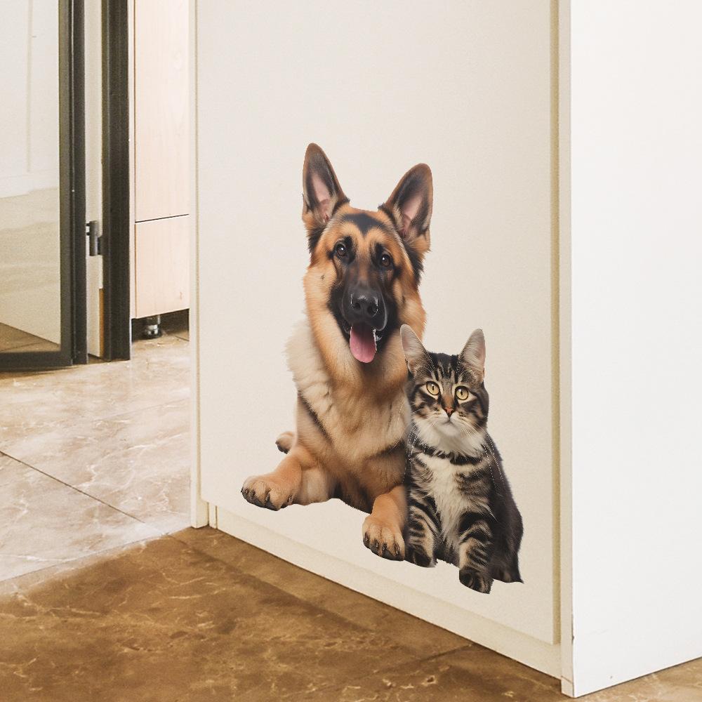 Cartoon Cute Cat Dog Wall Sticker for Kids Room Living Room Home Decoration Self-Adhesive