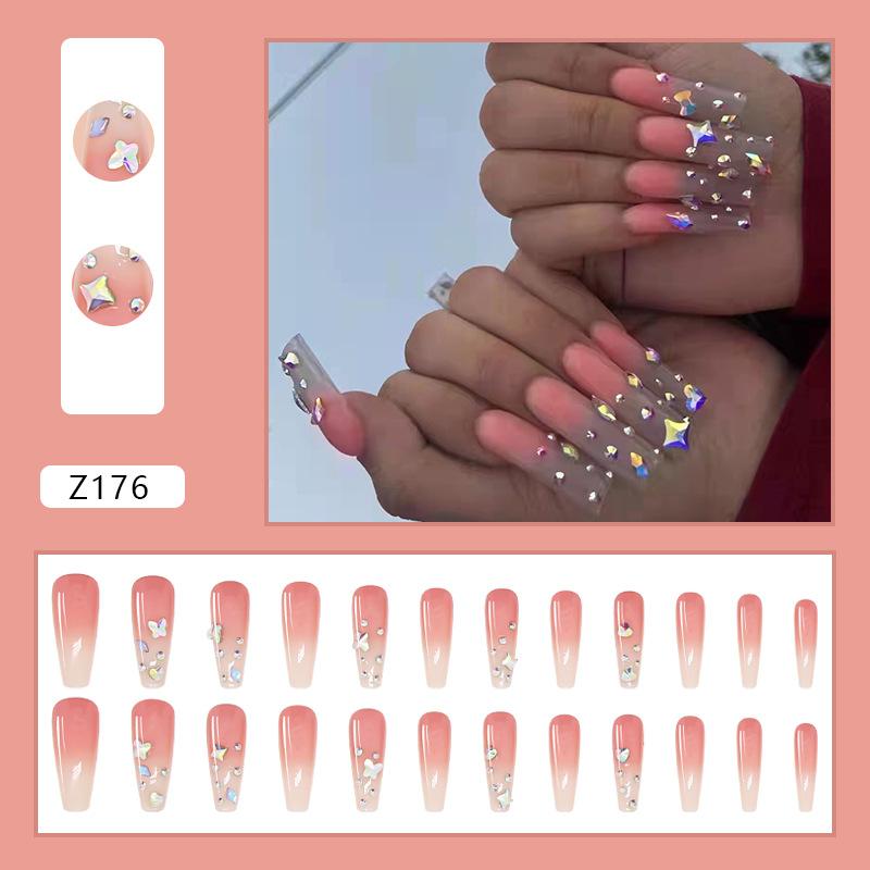 Artificial Nails Wearable Fake Nails European and American Diamond Style Gradient Wearable Nails Long Style Nail Stickers Removable