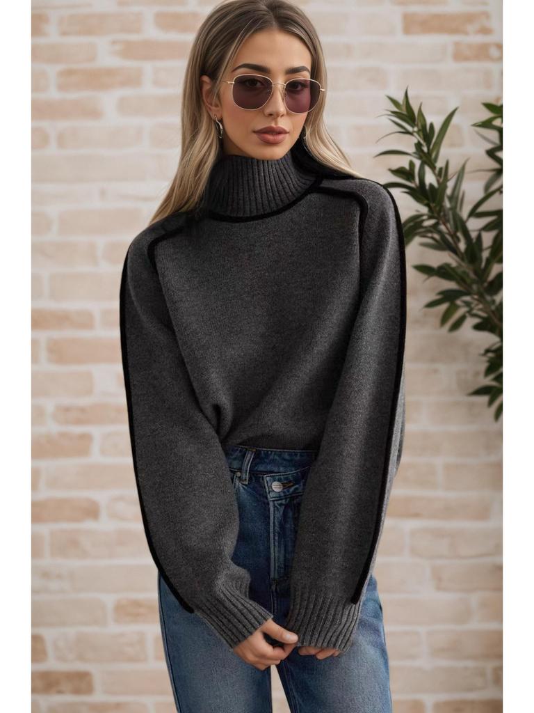 Herbst/Winter Gestreifter Schlankmachender Lässiger Lockerer Pullover Strickpullover