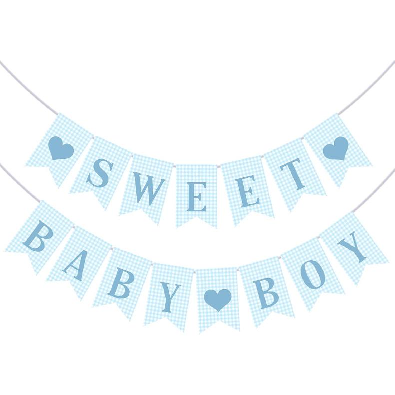 2 Pcs Pre Strung Pink Gingham Sweet Baby Girl Banner Pink Girl Baby Shower Banner Decorations for Gender Reveal Party Decor Supplies Table Wall Blue and White