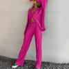 Women's 2 Piece Casual Outfits Long Sleeve Button Down Shirt High Waist Long Pants Loungewear Streetwear