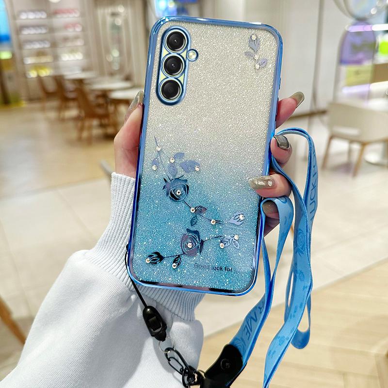 

KADEM Чохол для Samsung Galaxy A17 з квітковим візерунком, градієнтний чохол для телефону з ТПУ зі шнурками Blue