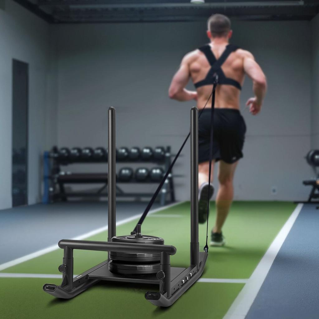 Weight Sled, Steel Power Sled, Fitness Strength Training Sleds for Athletic Exercise Speed Improvement, Workout Fitness Equipment with Handle,