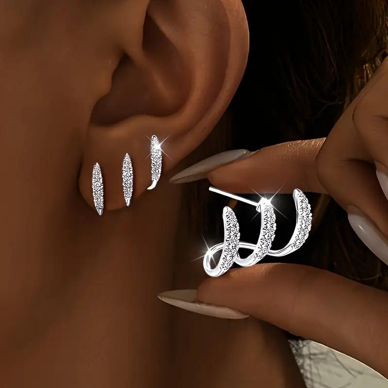 2pcs Elegant Rhinestone Three-Claw Earrings for Women Luxurious & Cute Design Earring Party Jewelry Gifts