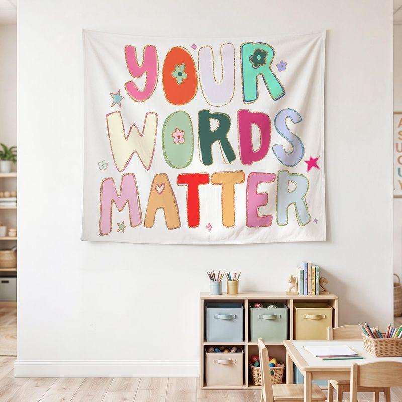 Your Words Matter Quote Tapestry Positive Text Polyester Wall Hanging Aesthetic Classroom Bedroom Dorm Decor