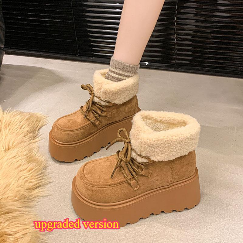 Vintage Women's High-Top Matte Snow Boots with Thickened Fur Lining and Cotton-Padded Soles Ankle Platform Boots