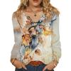 Women's Fashionable Casual V-neck Blouse Button Long-sleeved Pullover T-shirt Top