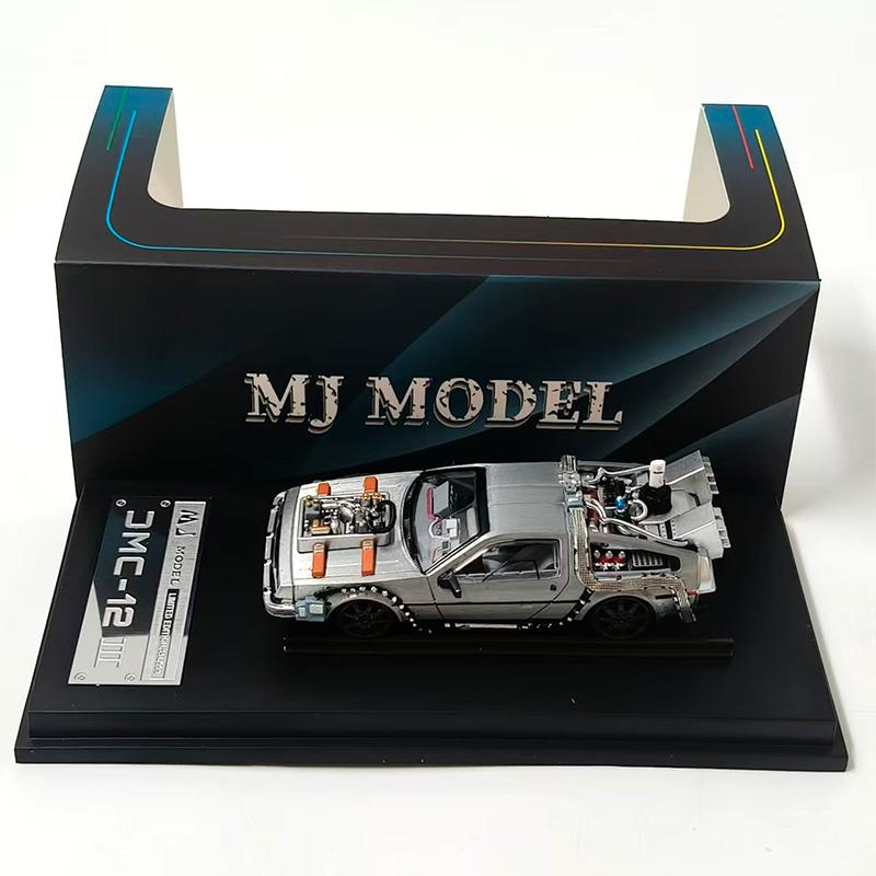 MJ 1:64 Back To The Future Time Machine DMC-12 Delorean Diecast Alloy Model Car Static Collection Decorated Holiday Gifts Toys