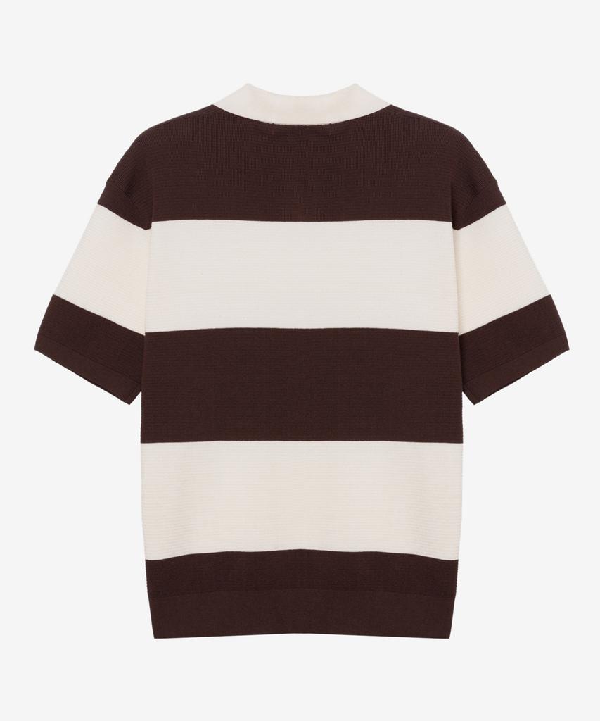 MINDBRIDGE [Couture] Washable Block Stripe Semi-Overfit Collared Short Sleeve Knit