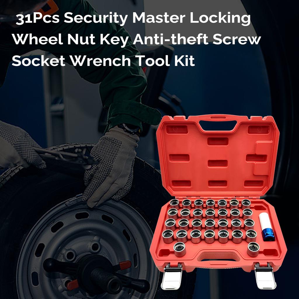 31ks Bezpečnostní hlavní matice pojistného kola Klíč Nástrčný klíč na šrouby proti krádeži Náhradní sada nářadí pro