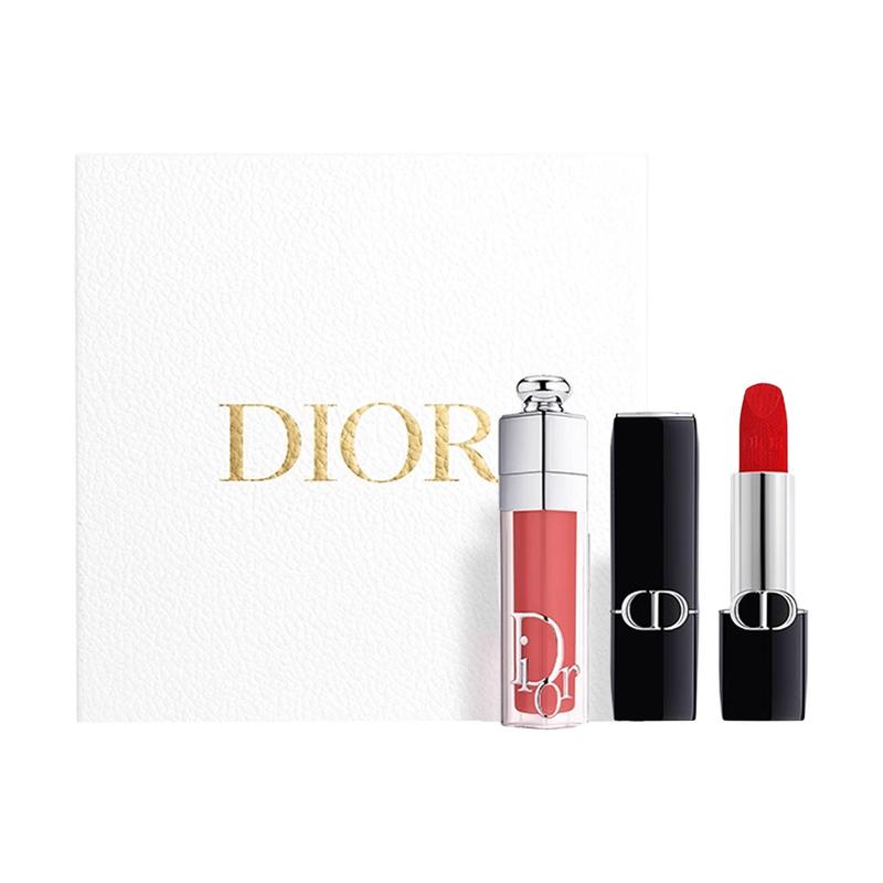 DIOR Lipstick Two-piece set: Vivid Blue Gold Lipstick #999 3.4g + Charming Lip Plumping Gloss #018 6ml синий