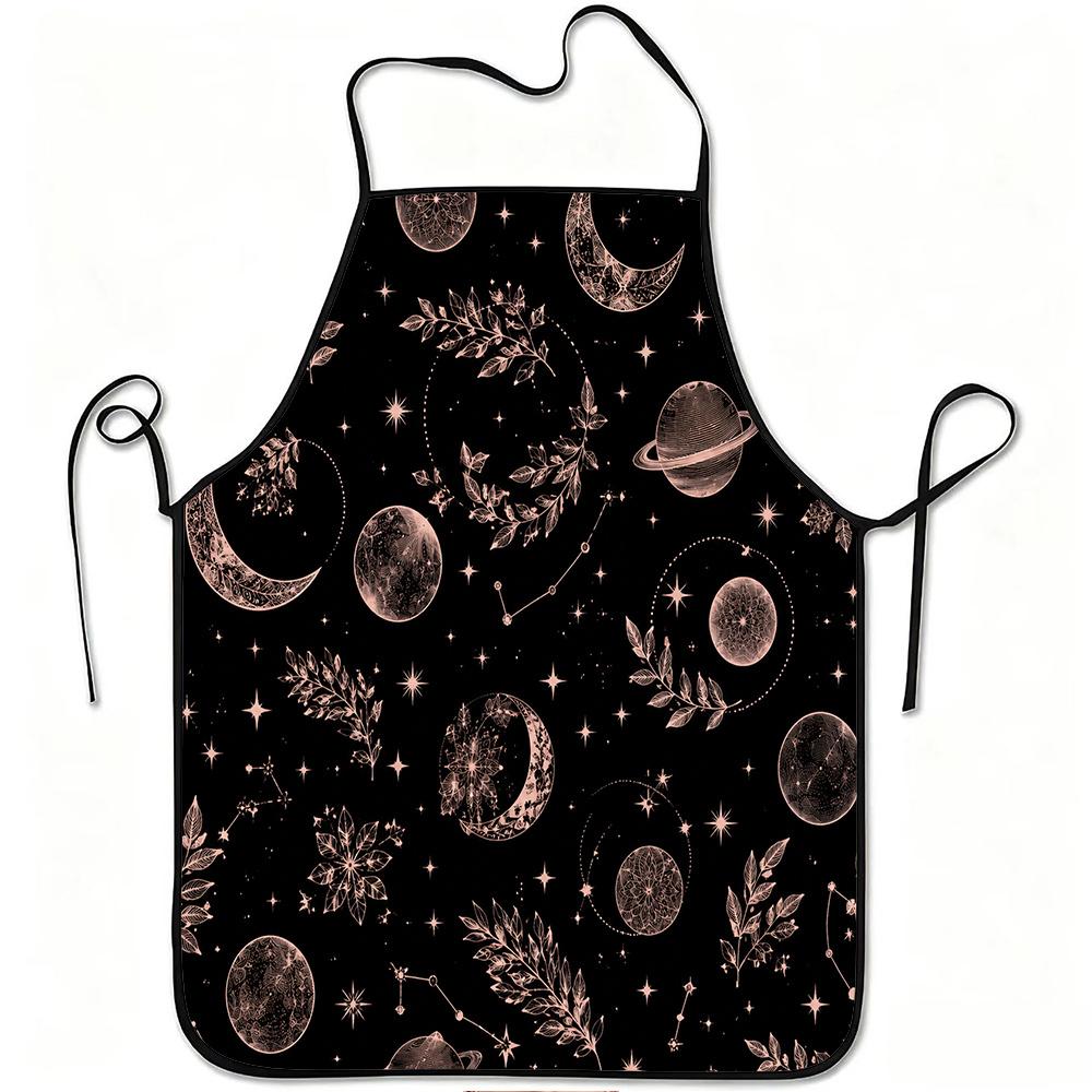 1pc Celestial Apron with Moon, Stars & Constellation Print - Adjustable Waistband, Durable Easy-Clean Polyester Suitable for Cooking, Gardening, Astro