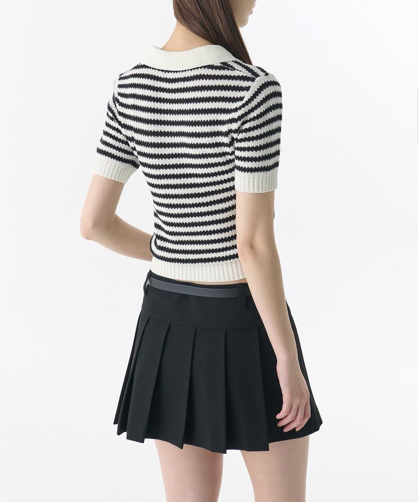 MUSINSA STANDARD WOMAN Women'S Striped Knitted Polo Shirt [Ivory/Black]