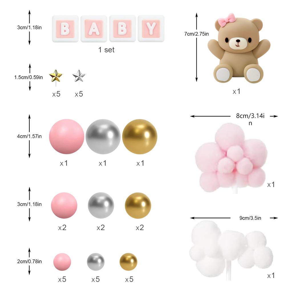 38 Stück Blauer Bär Kuchen Dekorationen Teddybär Sterne Wolken Gold Silber Schaum Junge Mädchen Geburtstag Gender Reveal Party Kuchen Dekoration