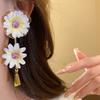 Colorful Fabric Flower Earrings Glass Crystal Drop Earrings Floral Pendant Earrings  Women Jewelry