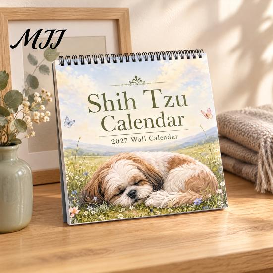 Yearly Appointment Planner Shih Tzus 2027 Wall Calendar, Cute Dog Hanging Planner, 12 Functional Room Organizer Monthly Calendar with Spiral