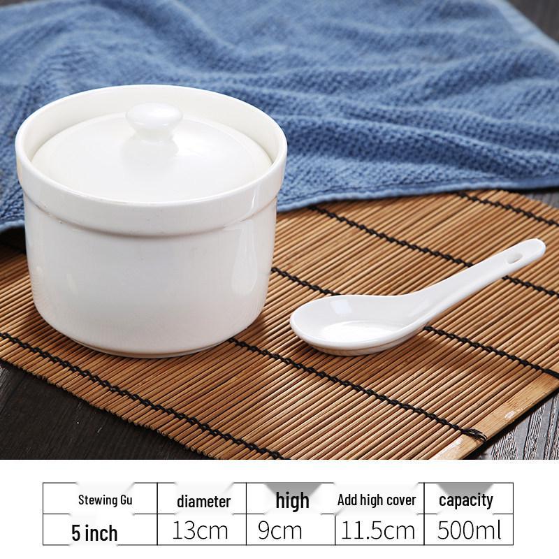 Pure White Ceramic Stew Pot with Lid: Versatile Double Boiler for Soup, Eggs, Bird's Nest, and Tonics