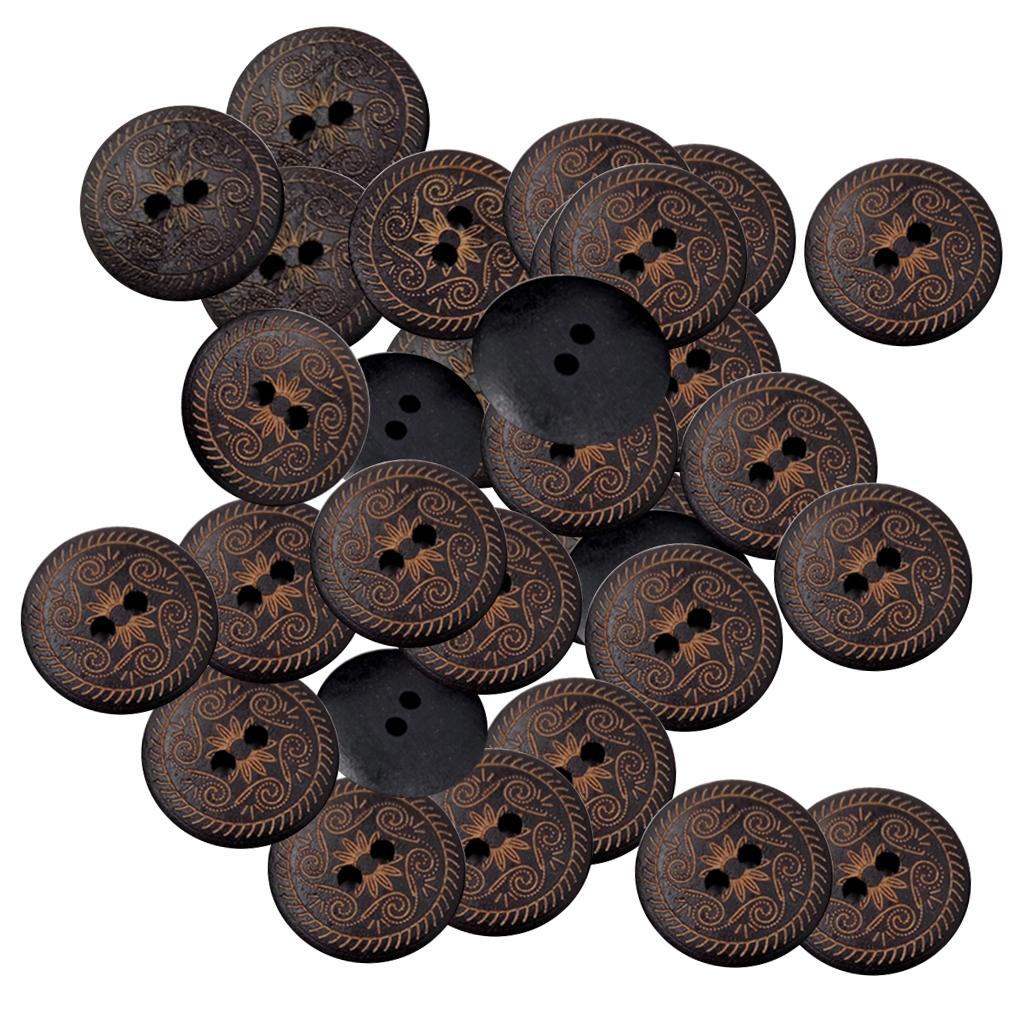 50 Stück Vintage Runde Blume Floral 2 Löcher Holz Nähknöpfe Kleidung
