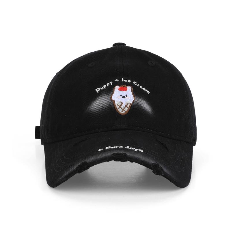 Korean Embroidered Puppy Baseball Cap, Deep Top, Big Head Circumference, Sun Protection and Sunshade Hat