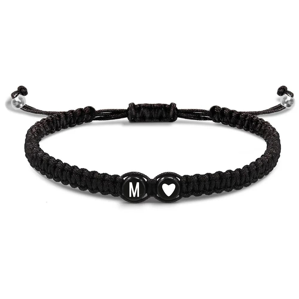 Trendy Black 26 Letter Braided Bracelet Handmade Adjustable Rope Woven Wristband Wrist Jewelry Accessories Couple Gift