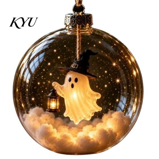 Halloween Ball Ornament Clear Hanging Decoration, Glowing Sphere with Skeleton, Decoration Pumpkin, Spider Web, Black Cat Decor, Party Supplies