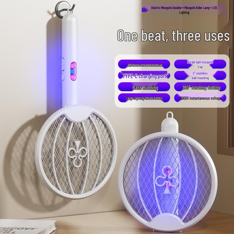 

Electric Mosquito Swatter & Killer Lamp: USB Rechargeable, Folding Design with LED Light for Household Use
