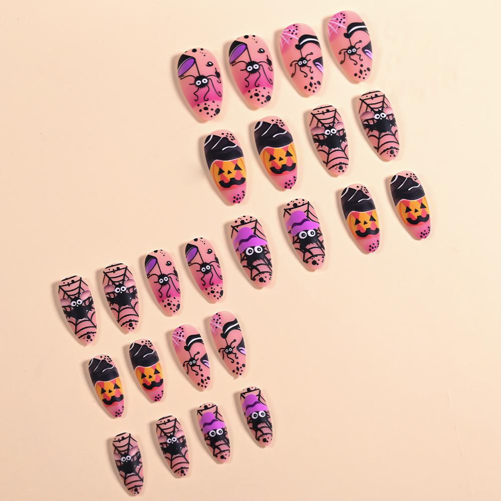 96 szt. 24*4 Krwiste Halloween Długie Migdały Sztuczne Paznokcie 3D Czarna Czerwona Pajęczyna Czaszka Przyklejane Paznokcie Pełne Pokrycie Manicure Dekoracje