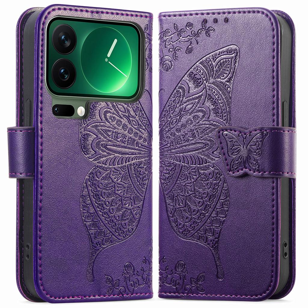 For Xiaomi 17 Pro Max Case with Strap Butterfly Pattern PU Leather Wallet Phone Cover