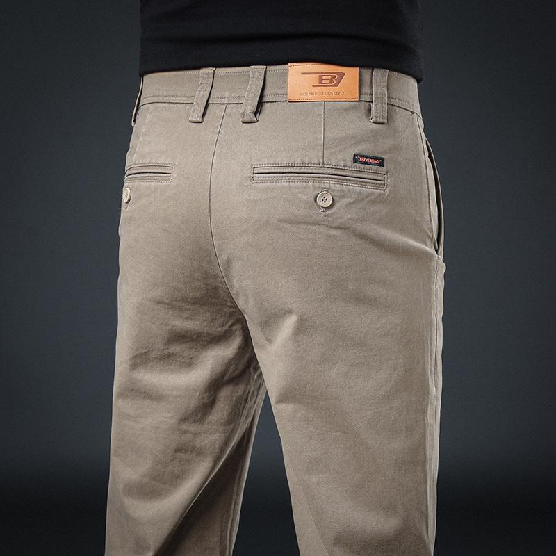 

Мужские узкие прямые брюки цвета хаки повседневного стиля - высококачественные модные брюки из чистого хлопка 29 хаки