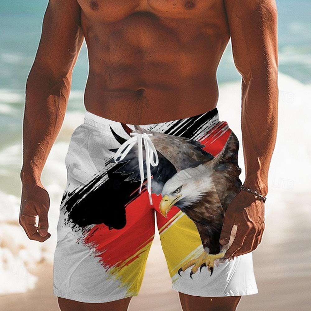 

Men s Eagle Germany European pattern Swim Trunks Swim Shorts Board Shorts Mid Waist Fashion Streetwear XL