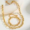 Ladies Stainless Steel Twist Ring Simple 18K Gold Necklace Bracelet Set 2260
